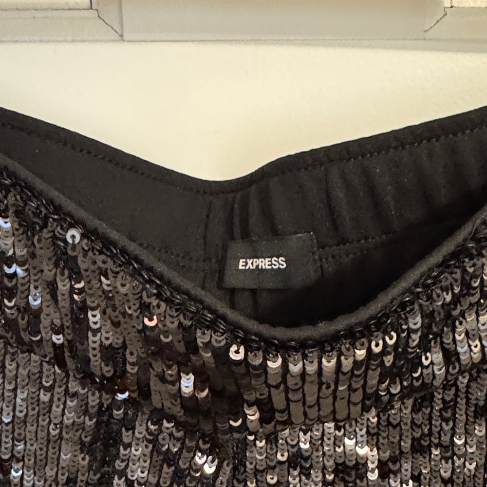 Express Black Sequin Cropped Pants - image 2